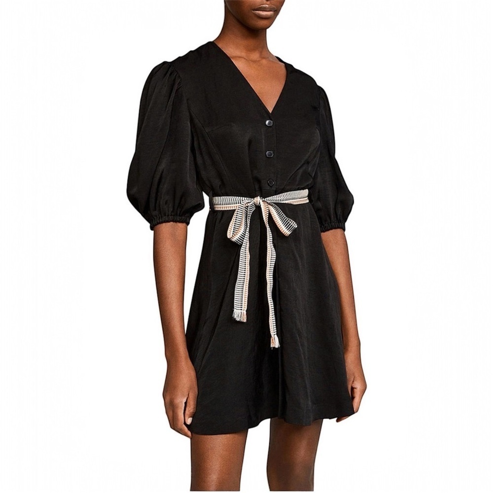 Claudie Pierlot Rousetti Belted Twill Mini Dress In Black S
